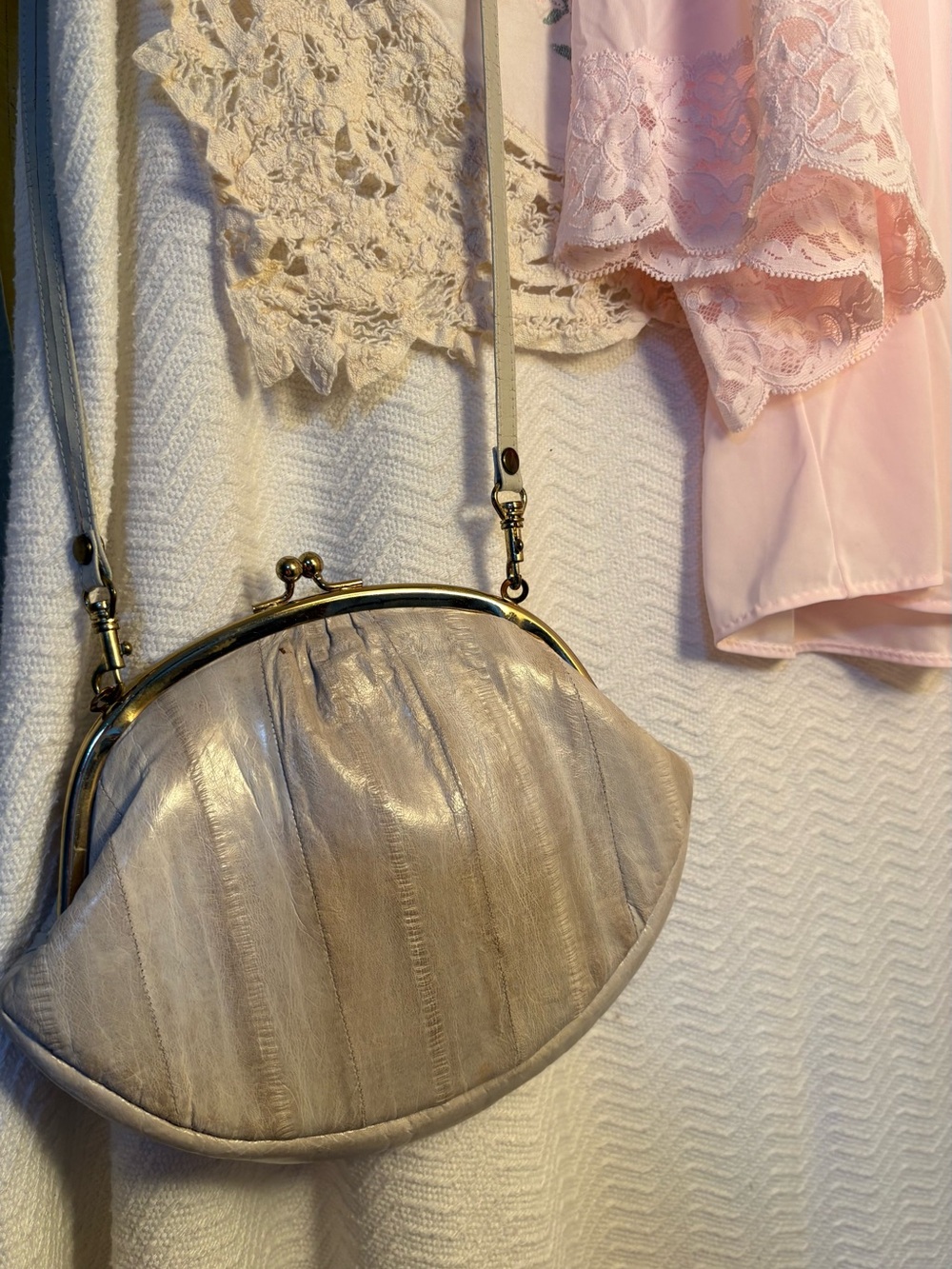 Vintage La regale Metallic Cream Crossbody Bag - Women's Shoulder Purse